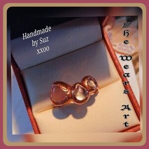 Handmade Ring raw stone rose quartz angel aura quartz stones copper jewelry 8.5